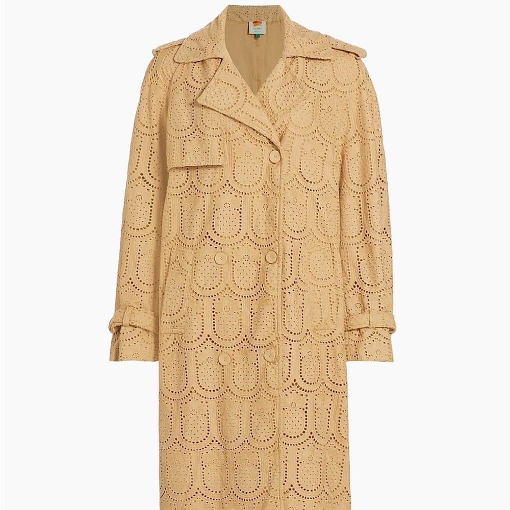 Farm Rio embroidered pineapple cotton trench coat